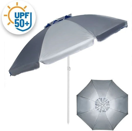Umbrelă Plajă Anti-vânt Cu Săculeț Metalic Ø2m Argintiu-albastru