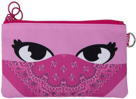 Double Zippered Fabric Pencil Case Mask Zipit Face-it Bandit Pink