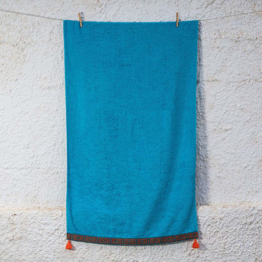 White Fabric Beach Towel Cotton Blue 80x160cm.