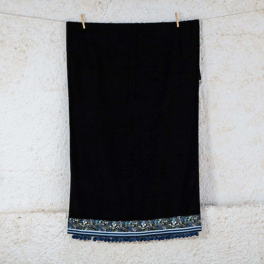 White Fabric Beach Towel Cotton Black 80x160cm.