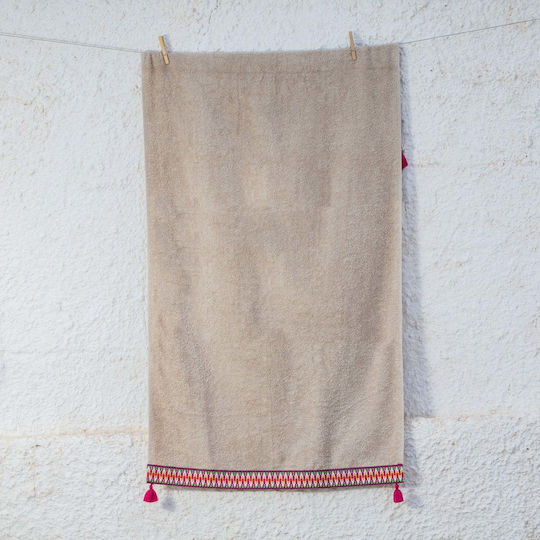 White Fabric Beach Towel Cotton Beige 80x160cm.