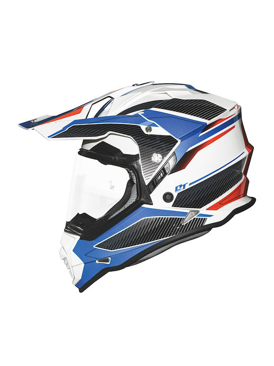 Yohe 632A G6P White Gloss / Blue / Red Κράνος Μηχανής On-Off ECE 22.06 με Sunvisor
