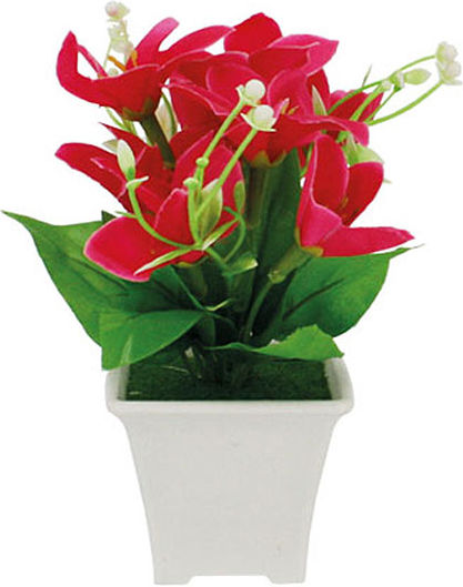 White Pot with Red Lilies 7.5x7.5x18cm 1/144pcs