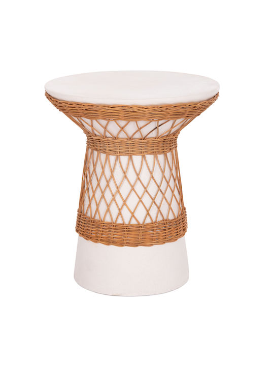 Кръгла Странична Кафе Маса Delia Бяла & Rattan ...