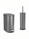 Estia 02-21931 Metallisch Set aus Toilettenbürste und Mülleimer für das Badezimmer Sanftes Schließen 5Es Gray