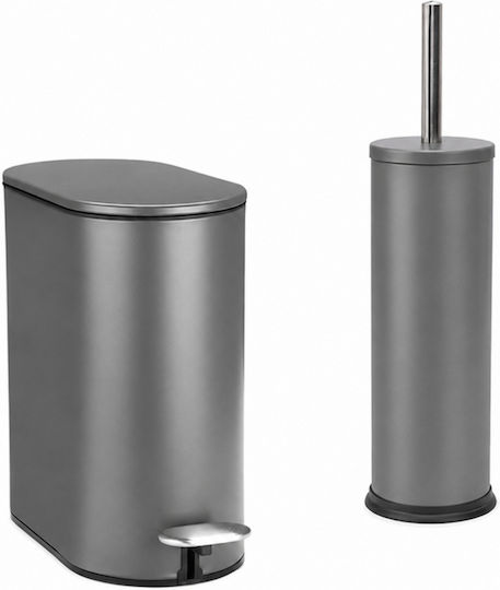 Estia 02-21931 Metallisch Set aus Toilettenbürste und Mülleimer für das Badezimmer Sanftes Schließen 5Es Gray