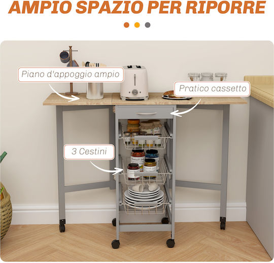 HomCom Τρόλεϊ Κουζίνας Μεταλλικό Γκρι 37x37x77.5cm