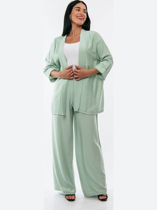Boutique Γυναικείο Μέντα Σετ με Ψηλόμεσο Παντελόνι