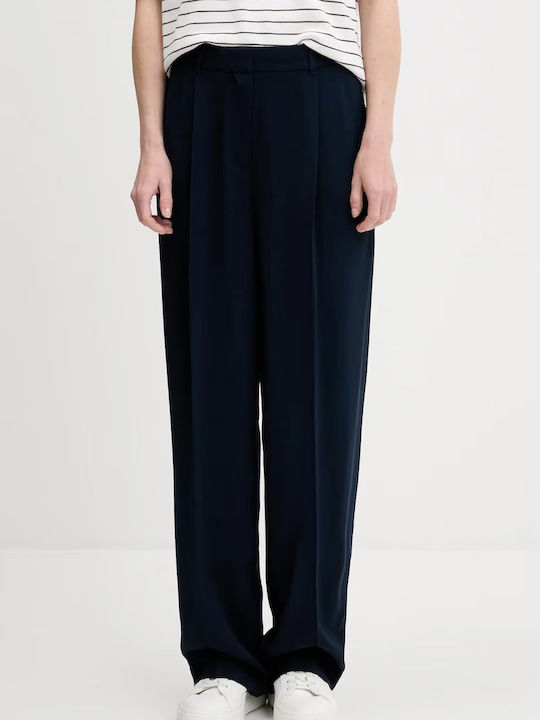 Dama Tesatura Pantaloni cu Croială Normală Navy