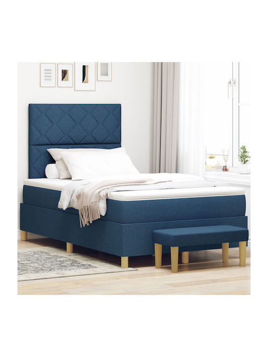 Double Bed Upholstered with Fabric Blue with Sl...