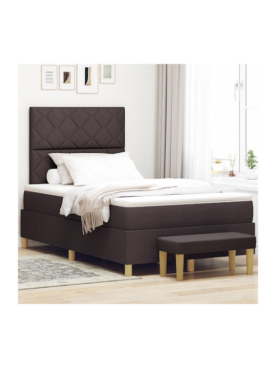 Double Bed Upholstered with Fabric Dark Brown w...