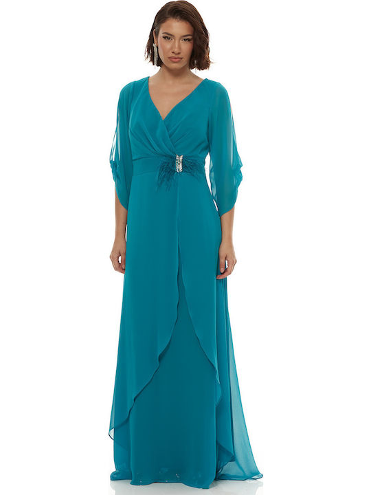 Maxi Dress for Wedding Christening Draped Turquoise