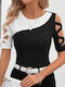 Damen Bluse Kurzärmelig Black