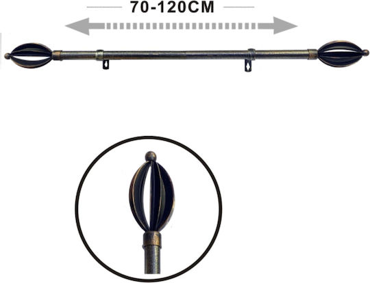 Tpster Μεταλλικό Κουρτινόξυλο Μονό Φ16mm 70εκ. Μάυρο-χρυσό 32920
