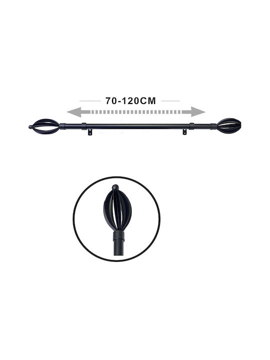 Tpster Μεταλλικό Κουρτινόξυλο Μονό Φ16mm 70εκ. Μαύρο