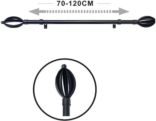 Tpster Μεταλλικό Κουρτινόξυλο Μονό Φ16mm 70εκ. Μαύρο 32918