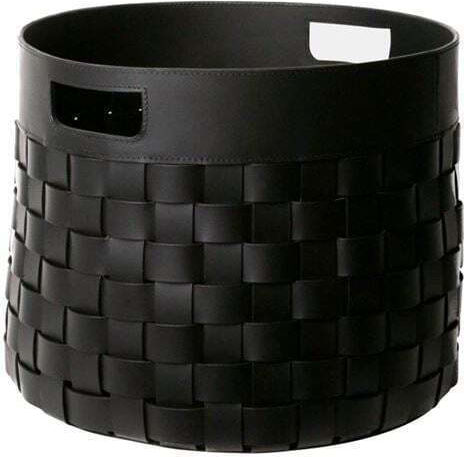 Leather Woven Decorative Basket Leather Artificial Leather with Handles Black 40x31cm