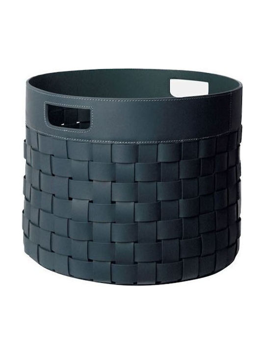 Leather Woven Dusty Decorative Basket Leather Artificial Leather with Handles Blue 40x31cm