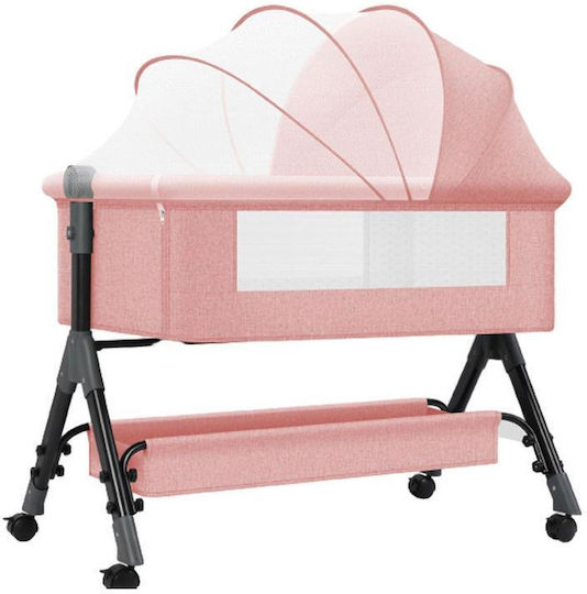 Cradle-Park with Mattress, Side Opening, and Wheels Pink