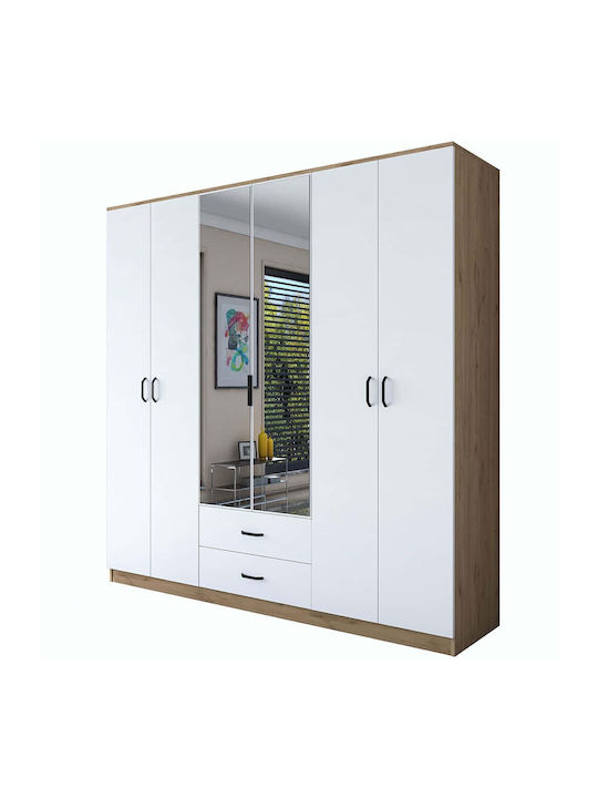 Șase uși Dulap de Haine Oak-white 210x51.5x210cm