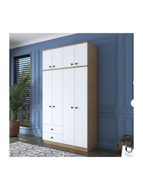 Τετράφυλλη Ντουλάπα με Πατάρι Walnut White 120x42.5x216.8cm