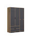 Dreifachtür Kleiderschrank Elina Oak-anthracite 140x52x208cm