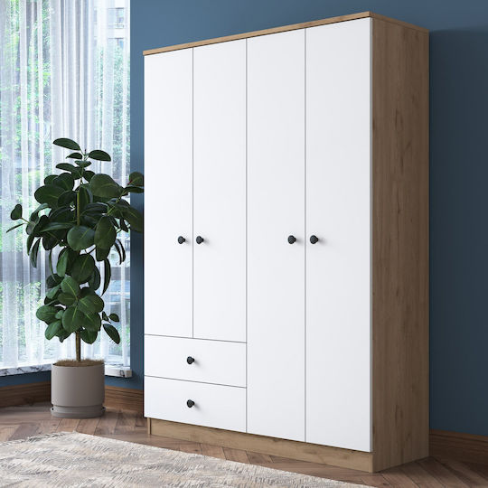 Τετράφυλλη Ντουλάπα 120x42.5x170cm Walnut White