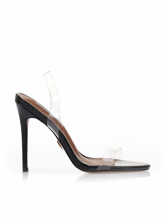 Mules aus Lackleder mit Hoch Absatz in Schwarz Farbe