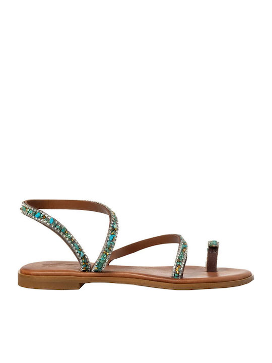 Sante Leather Women's Flat Sandals in Blue Color