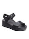Leather Women's Flat Sandals in Black Color