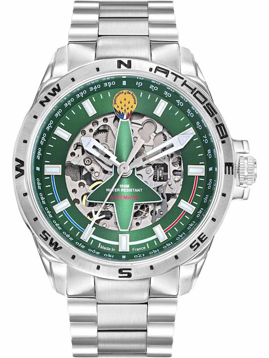 Patrouille De France Athos 8 Herrenuhr Automatisch mit Silber Metallarmband