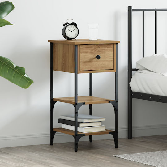 Wooden Bedside Table with Metal Legs Artisan Oak 34x36x70cm