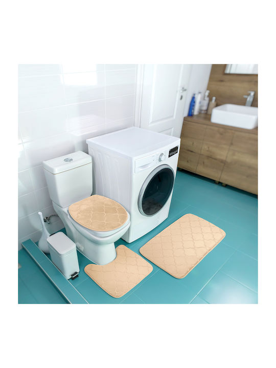 Antiderapant Set Covorașe de Baie Microfibra Toaletă BeigeRug2 Natural Beige 3buc