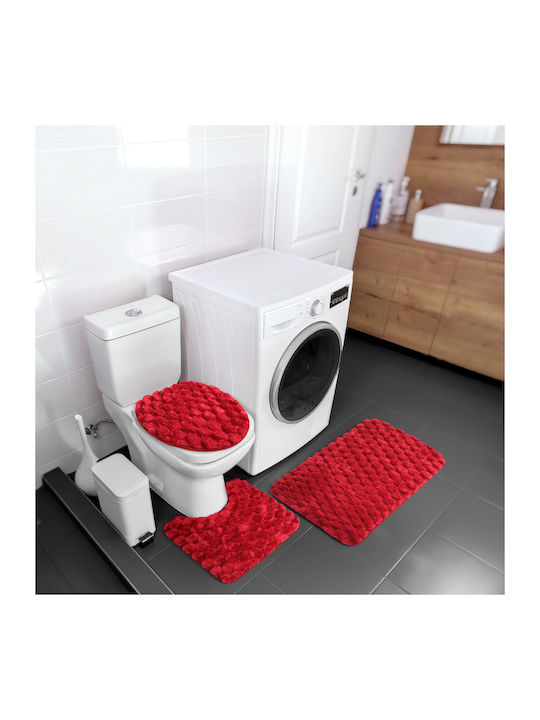 Antiderapant Set Covorașe de Baie Microfibra Toaletă RedRug1 Roșu 3buc