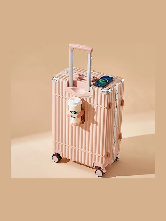 Kourk Medium Hard Pink Suitcase with 4 Wheels Height 69cm