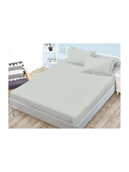 Kotonia Home Set Cearșaf cu 2 Fețe de pernă Super dublu Flanel cu Elastic 160x200+25cm. Light Gray 3buc