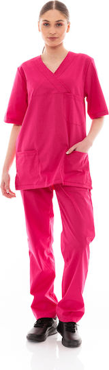 IdealPress Scrub Unisex Σετ Ιατρικό Παντελόνι και Μπλούζα Φούξια από Βαμβάκι και Πολυεστέρα