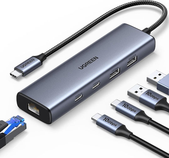 Ugreen USB 2.0 5 Port Hub with USB-C / Ethernet Connection Gray