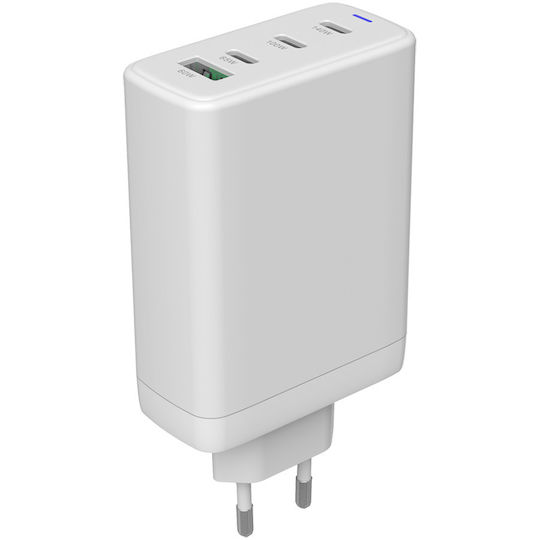 Canyon Φορτιστής Χωρίς Καλώδιο GaN με Θύρα USB-A και 3 Θύρες USB-C 140W Power Delivery Λευκός (CNS-CUW140ACC)
