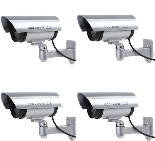 Set 4 Nextly Fake Surveillance Cameras Outdoor Indoor Use Flashing Red LED 360°/90° Rotation Waterproof AA Batteries Silver