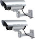 Set 2 Nextly Fake Surveillance Cameras Outdoor Indoor Use Flashing Red LED Light 360°/90° Rotation Waterproof AA Batteries Silver