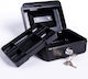 Metal Cash Box Removable Coin Tray Key 9x25x18cm