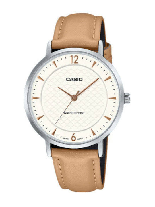 Casio Women's Watch with Beige Leather Strap