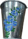 Decorative Metal Bucket Electrostatic White Height 17 Centimeters Base Φ10 Rim Φ15 Blue Flower