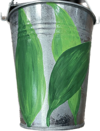 Decorative Metal Bucket Electrostatic White Height 17 Centimeters Base Φ10 Rim Φ15 Aloe