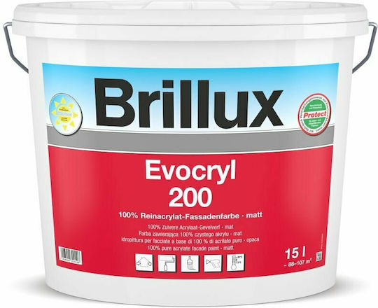 Акрилна Фотокаталитична Водоустойчива Боя Evocryl 200 Brillux Свързване на Азбестови Влакна Бяла 10л