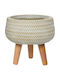 Decorative Plant Pot Fiberclay Bamboo Pattern Wooden Legs Beige 24x23cm 306.034.0023.18