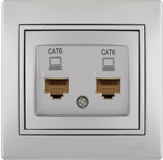 Lezard Network Socket RJ45 1x8p 2 Outputs Cat 6 Silver Mira Complete 701.1010142