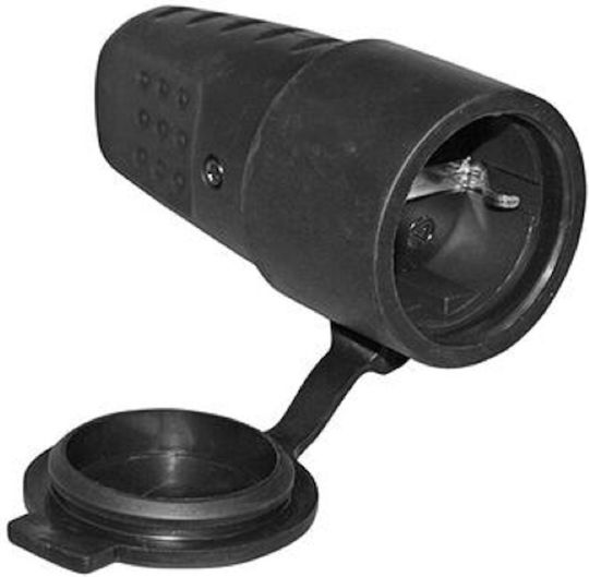 Weibliches Schuko Stecker Mit Kappe aus Gummi Schwarz 15-451-003