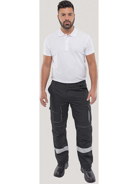 Work Trousers Axon Top Black Two Reflective Str...